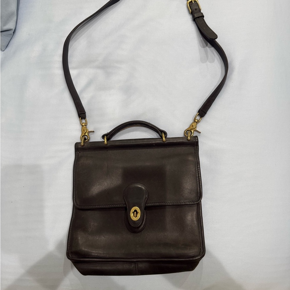 Retro Black Leather Coach Cross Body Bag